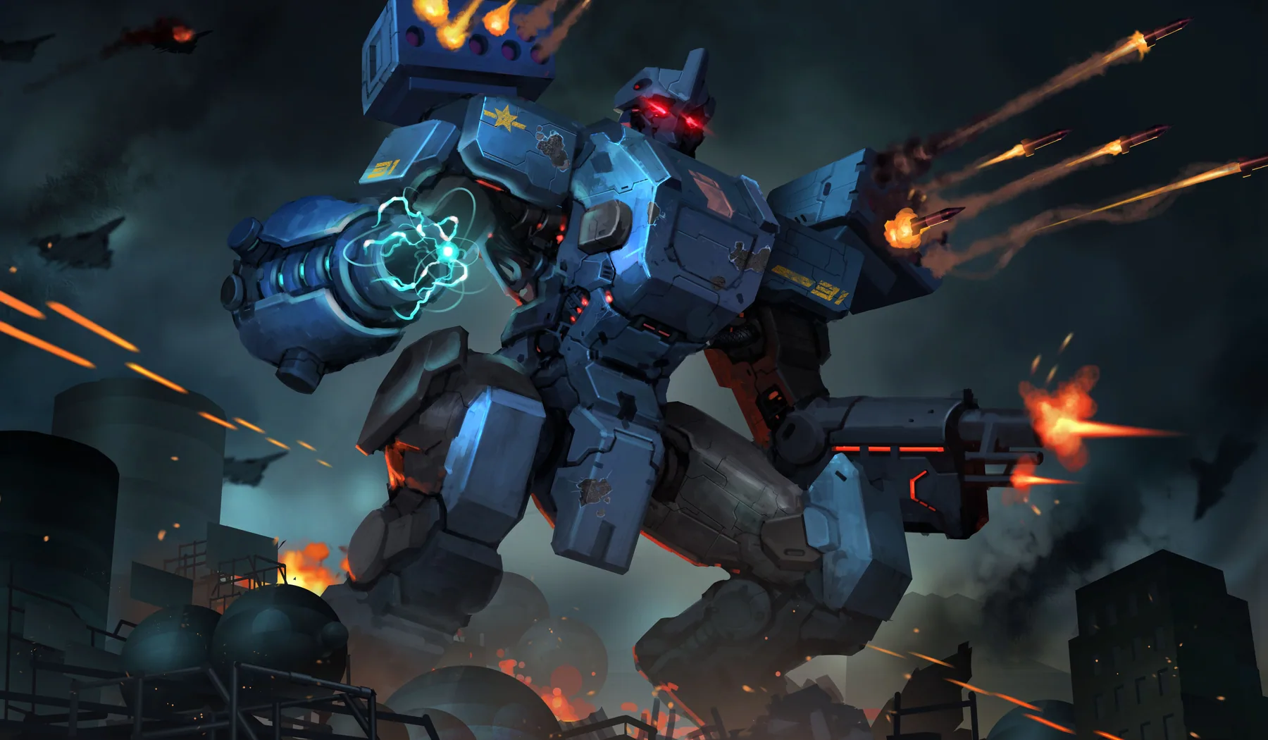 Mecha Nation robots in battle