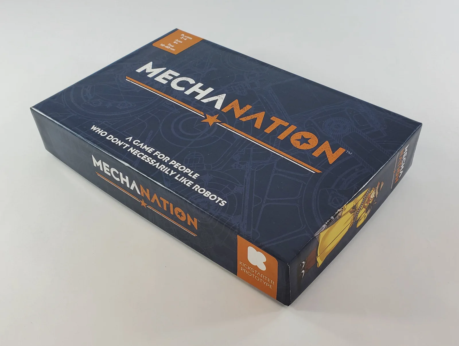 Isometric view of an early Mecha Nation prototype box